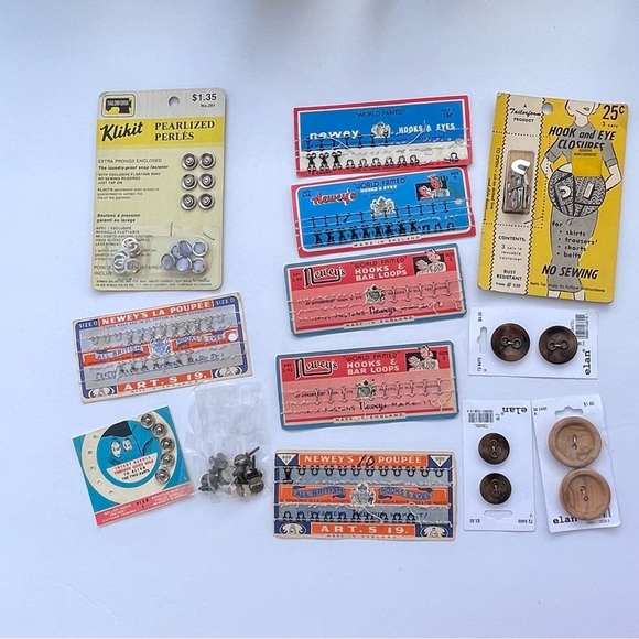 None Other - Lot of vintage sewing supplies, hooks, buttons more